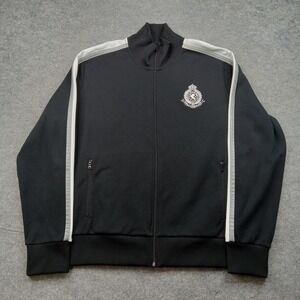 Express Jacket‎ Mens XL Black Track Full Zip Colorblock Stripe Crest Athletic